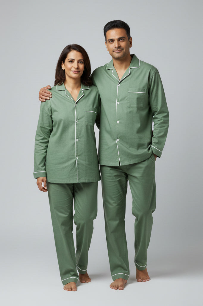 Forest green matching couple sleep set