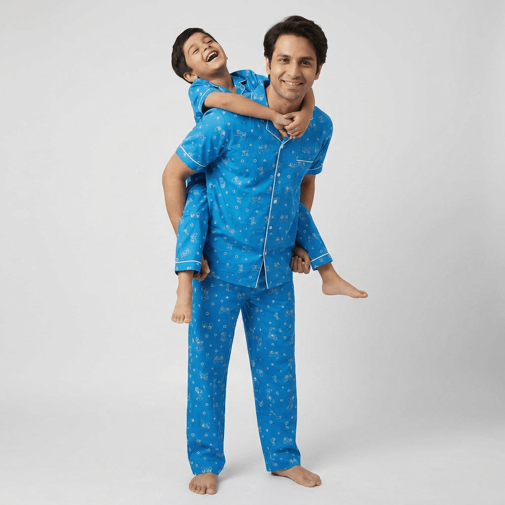 Matching Gamer Dreamer half-sleeve night suit for dad and son