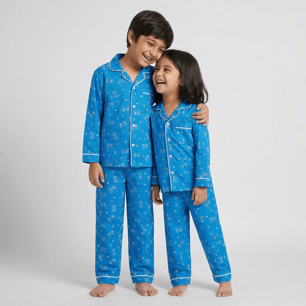 Matching Gamer Dreamer full-sleeve night suit for big sib and little sib