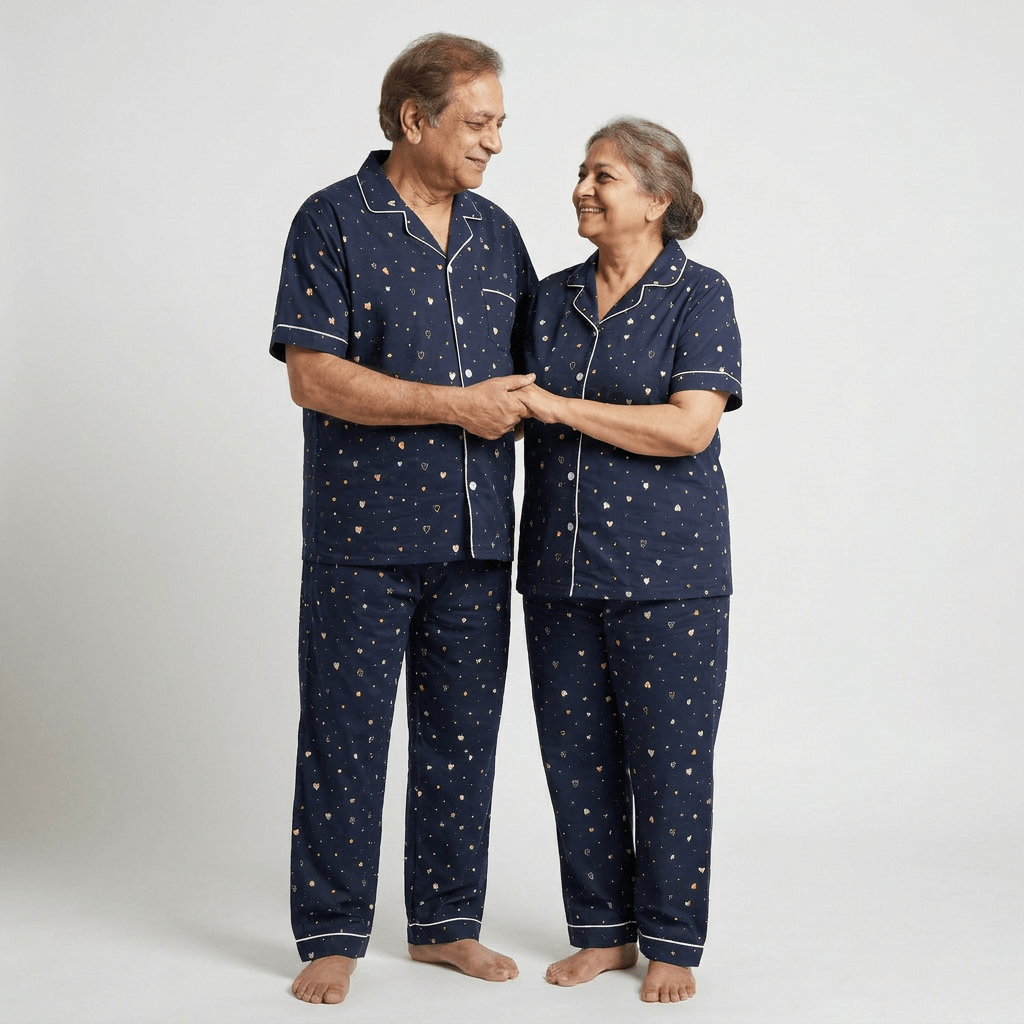 Hearty Delight grandparents matching night suit worn together