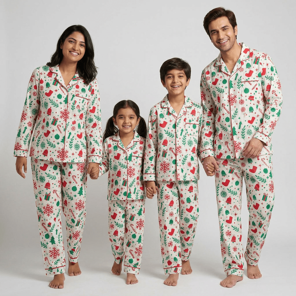 Matching Holiday Cheer full-sleeve night suit for mom, dad and the kids