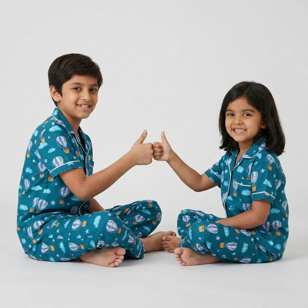 Pajama Tribe Hot Air Balloon Picnic siblings matching pajamas