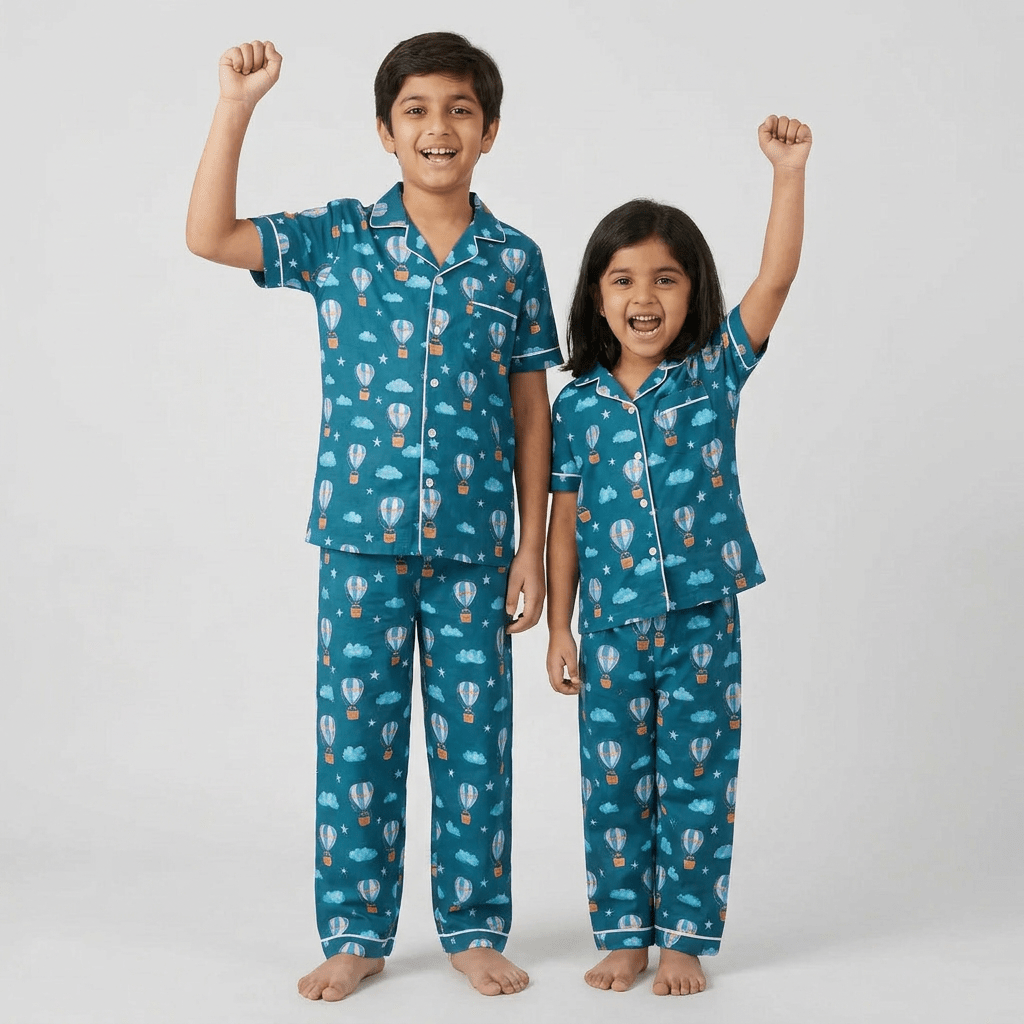 Hot Air Balloon Picnic brother sister night suit worn together