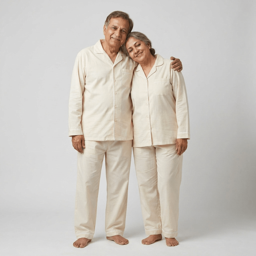 Ivory Cream nana nani matching pajamas worn together