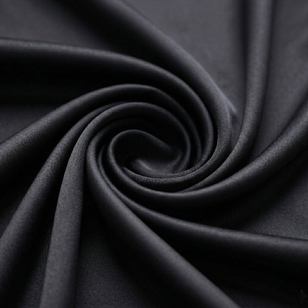 Midnight Black Satin matching couple pajamas worn together