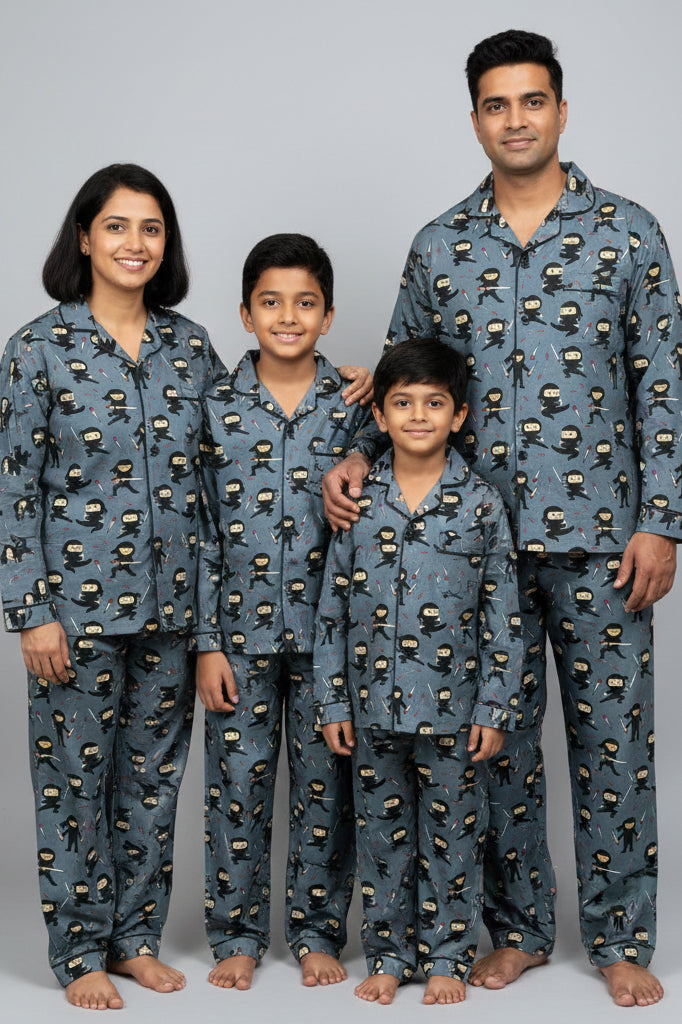 Karate kid print family cotton pajama set