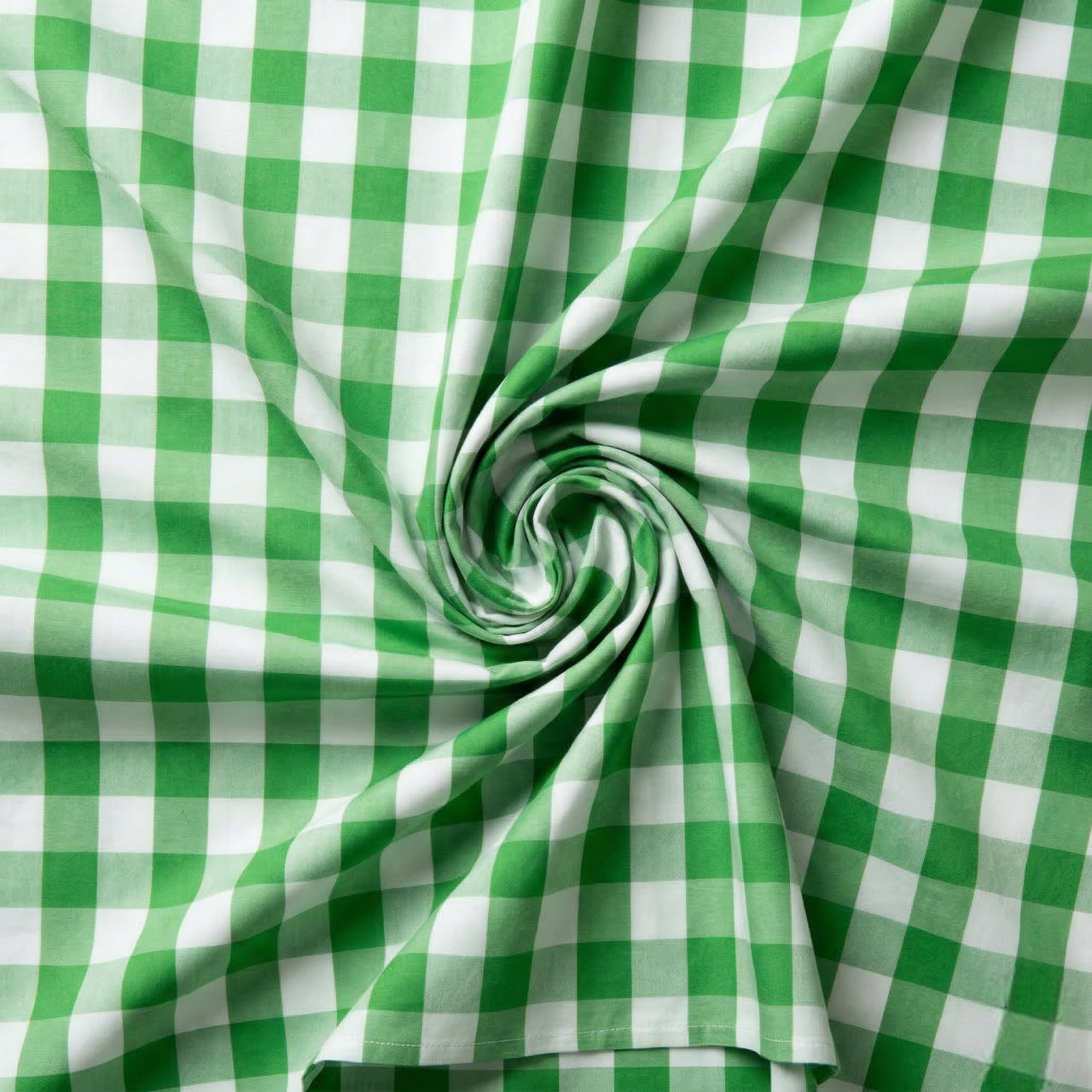 Green and white checkered fabric in a swirl pattern