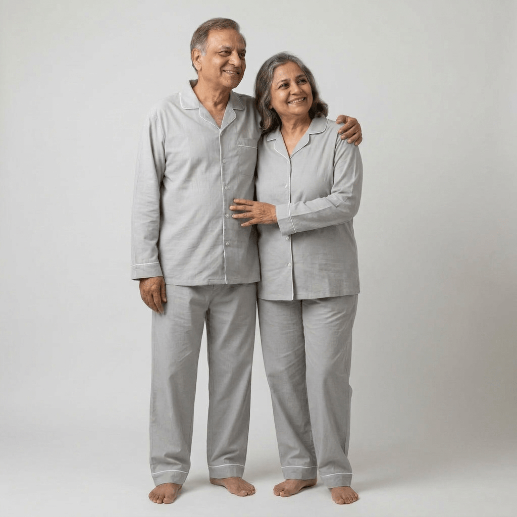 Light Grey grandparents matching night suit worn together