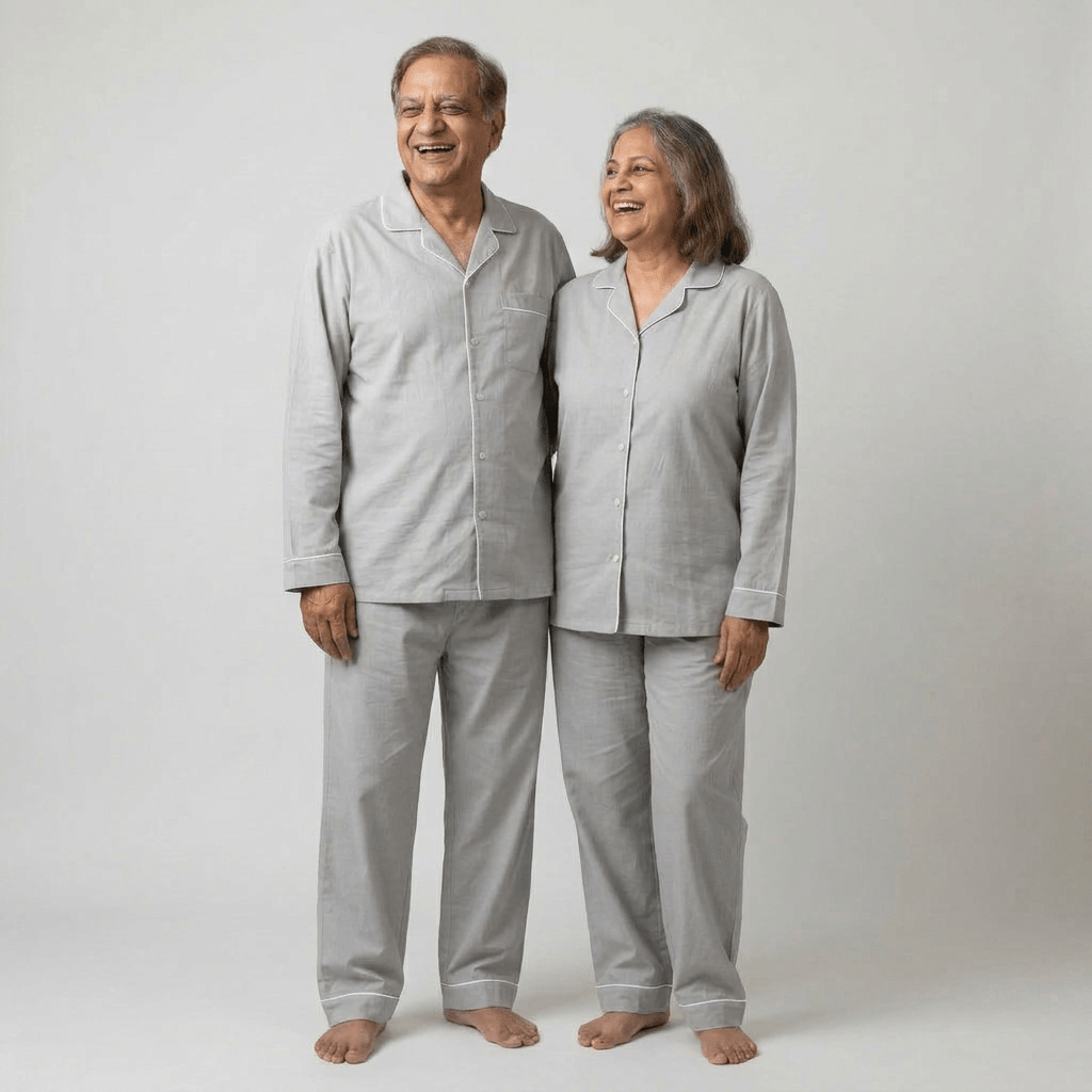 Matching Light Grey full-sleeve night suit for your parents