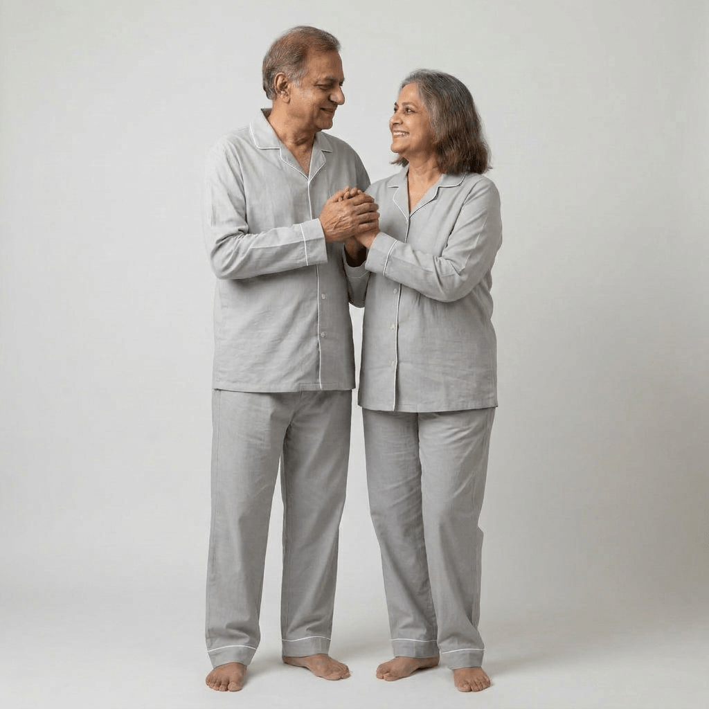Light Grey matching full-sleeve night suit for nana and nani, styled together