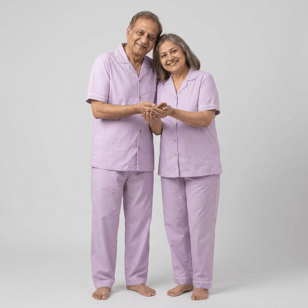 Matching Lilac half-sleeve night suit for grandma and grandpa