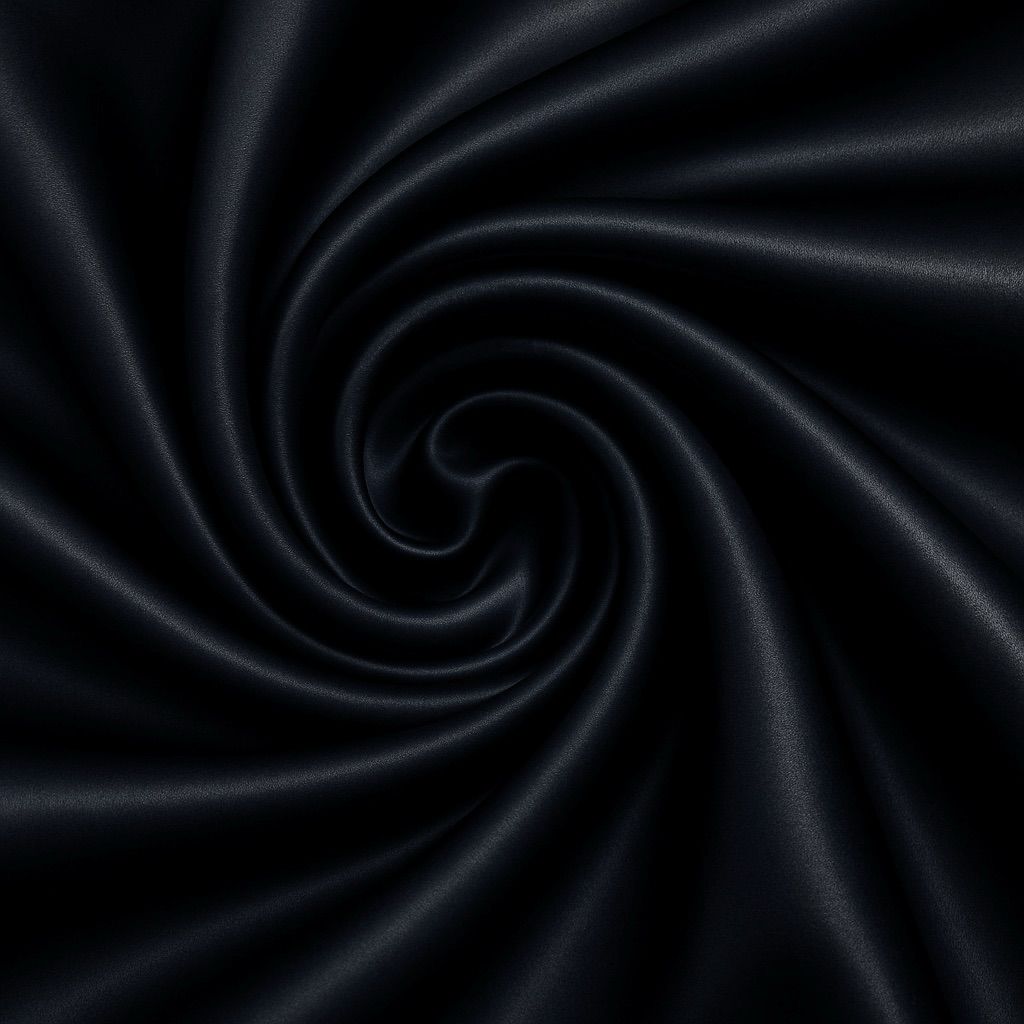Close-up of black satin fabric with a swirling pattern