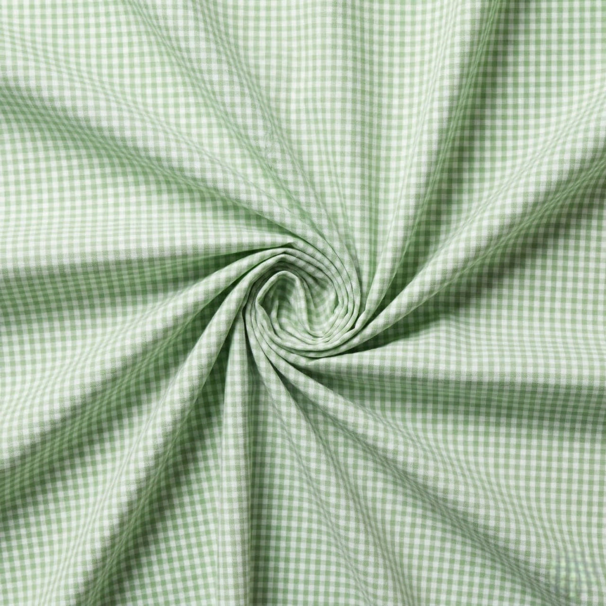 Green and white checkered fabric in a swirl pattern