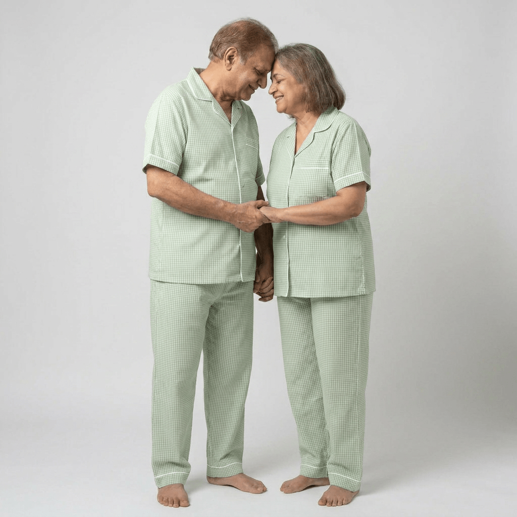 Matching Mint Green Gingham half-sleeve night suit for dada and dadi
