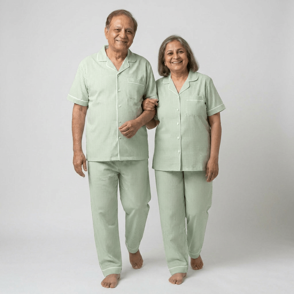 Pajama Tribe Mint Green Gingham grandparents matching night suit