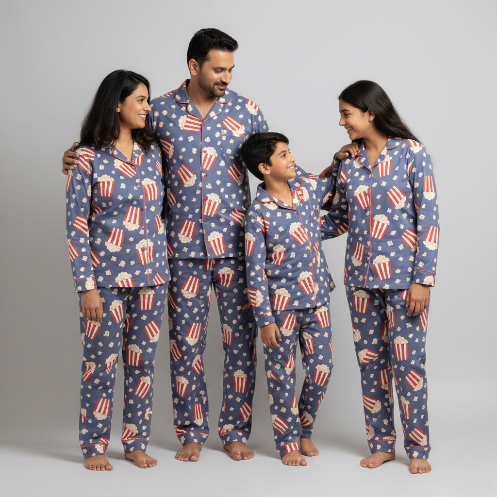 Movie night popcorn print family lounge pajama set