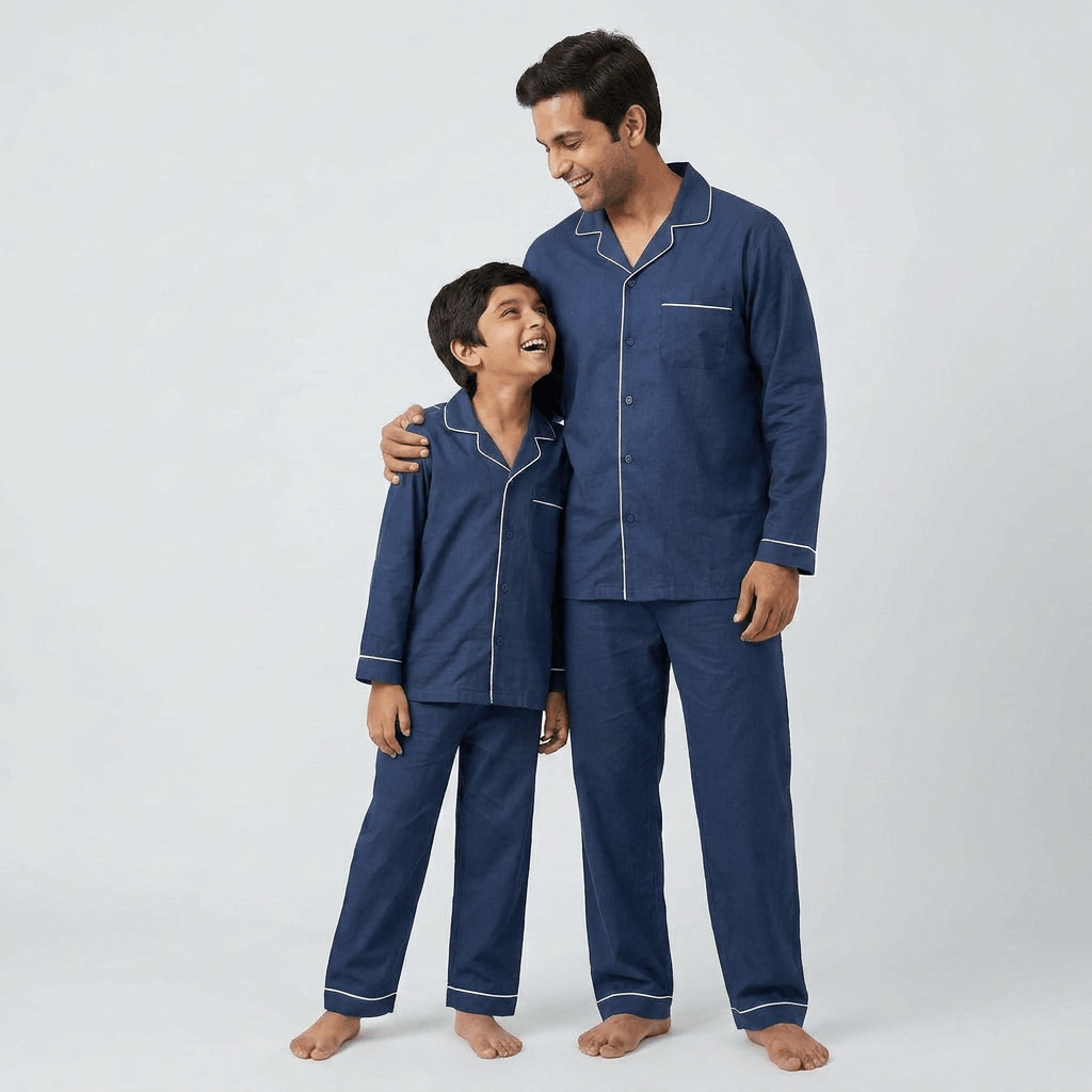 Pajama Tribe Navy Blue dad and son matching pajamas