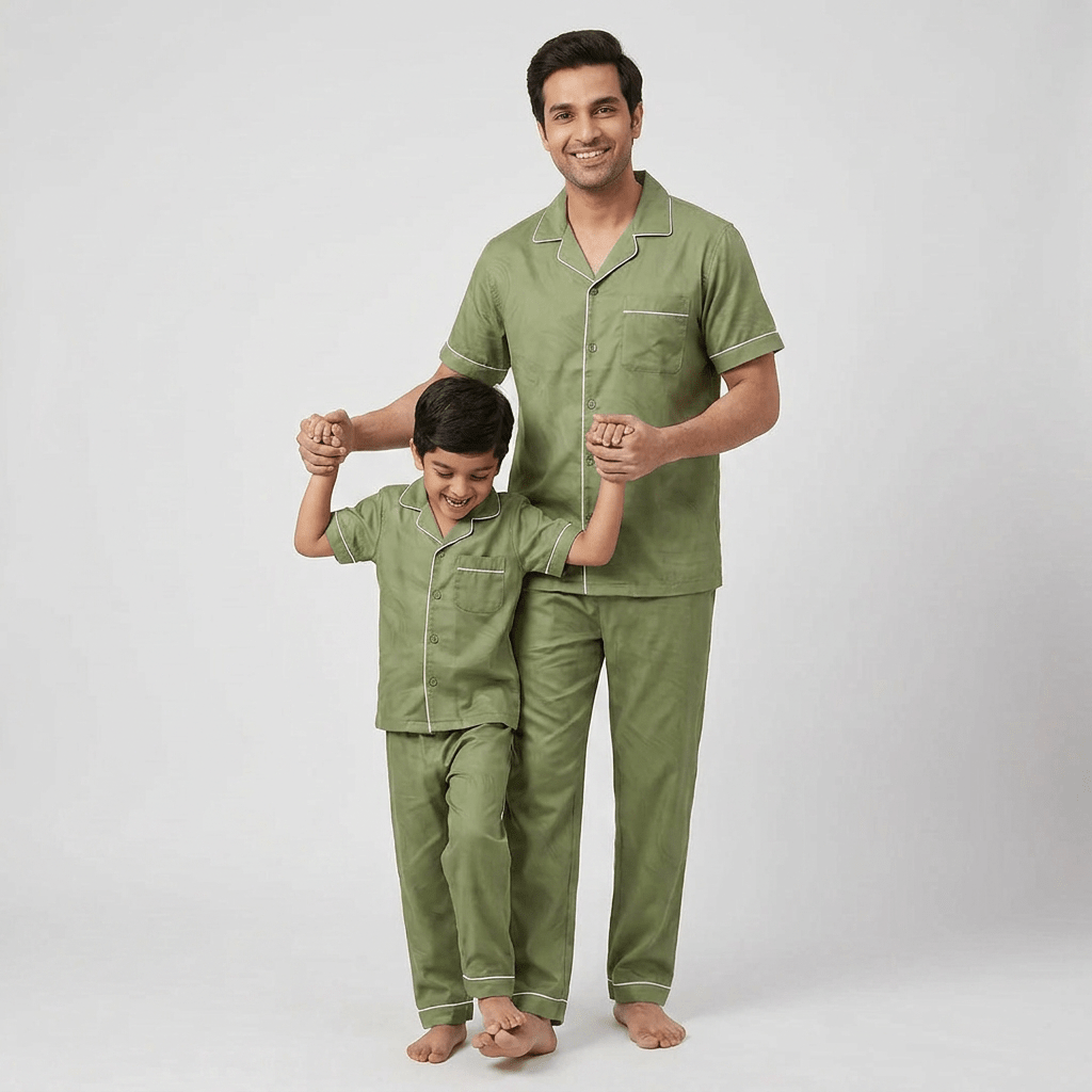 Pajama Tribe Olive Green father son night suit