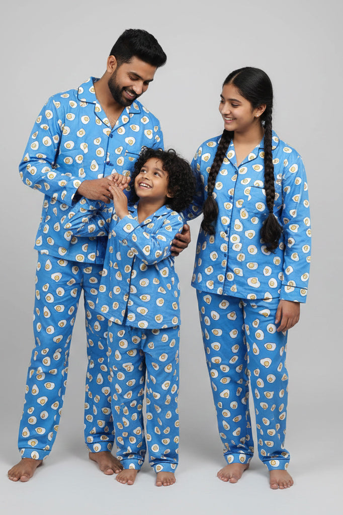 Omlette fry print family sleep nightwear in cotton