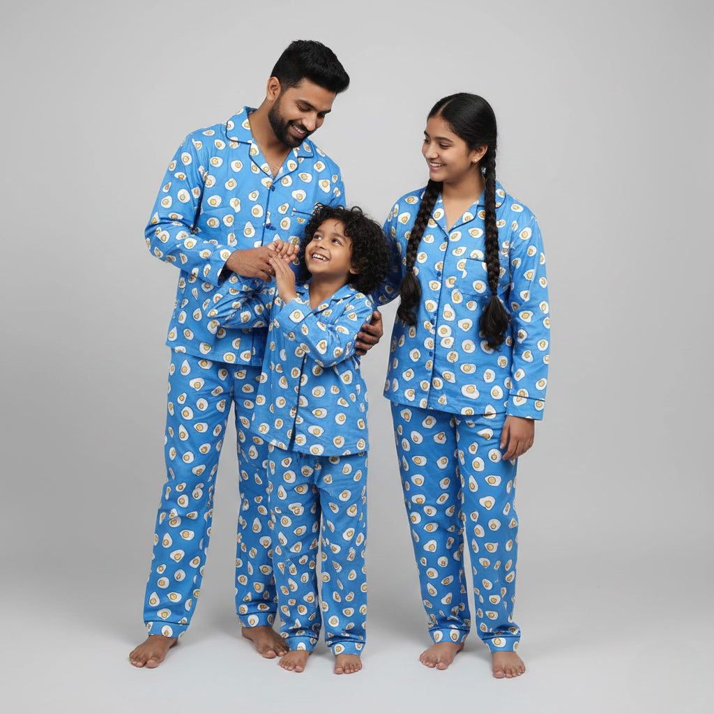 Omlette fry print family sleep nightwear in cotton