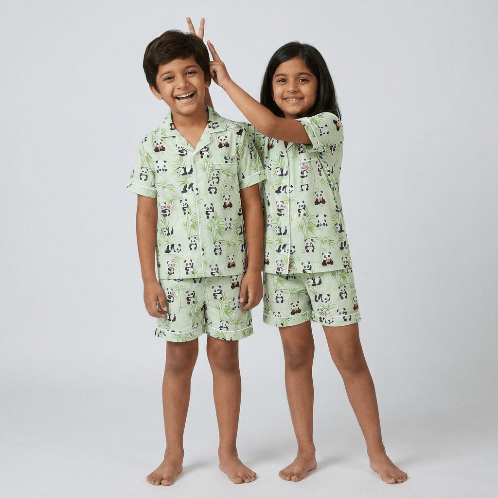 Panda bro and sis pajama set worn together