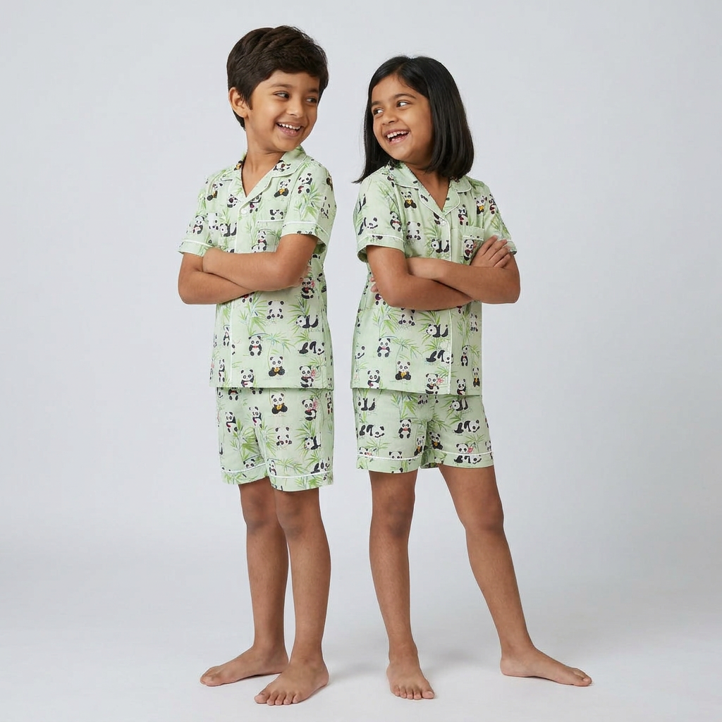 Matching Panda shorts set for bro and sis