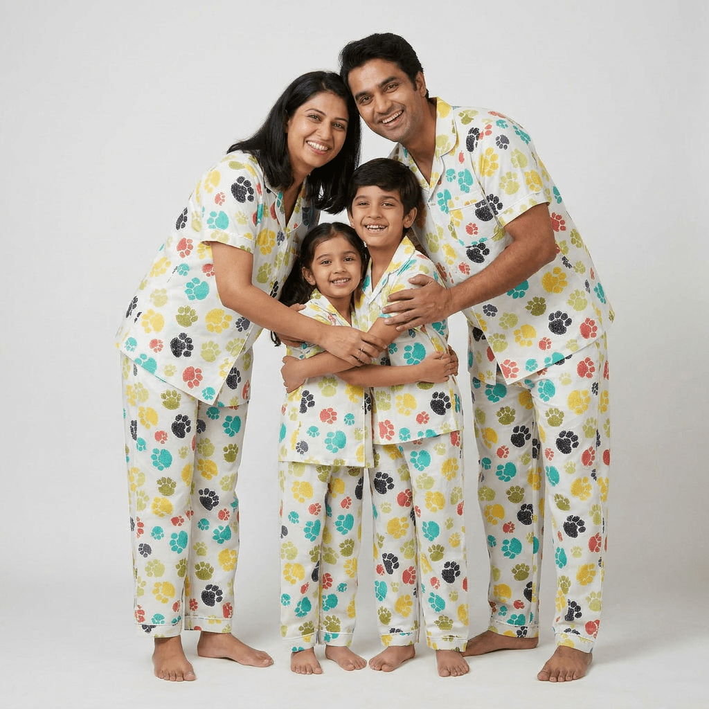 Matching Paw half-sleeve night suit for mumma, papa and the little ones