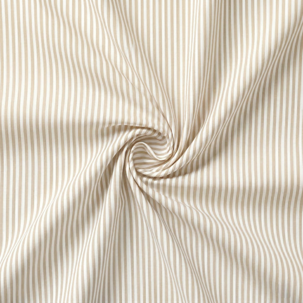 Beige and white striped fabric with a swirl pattern