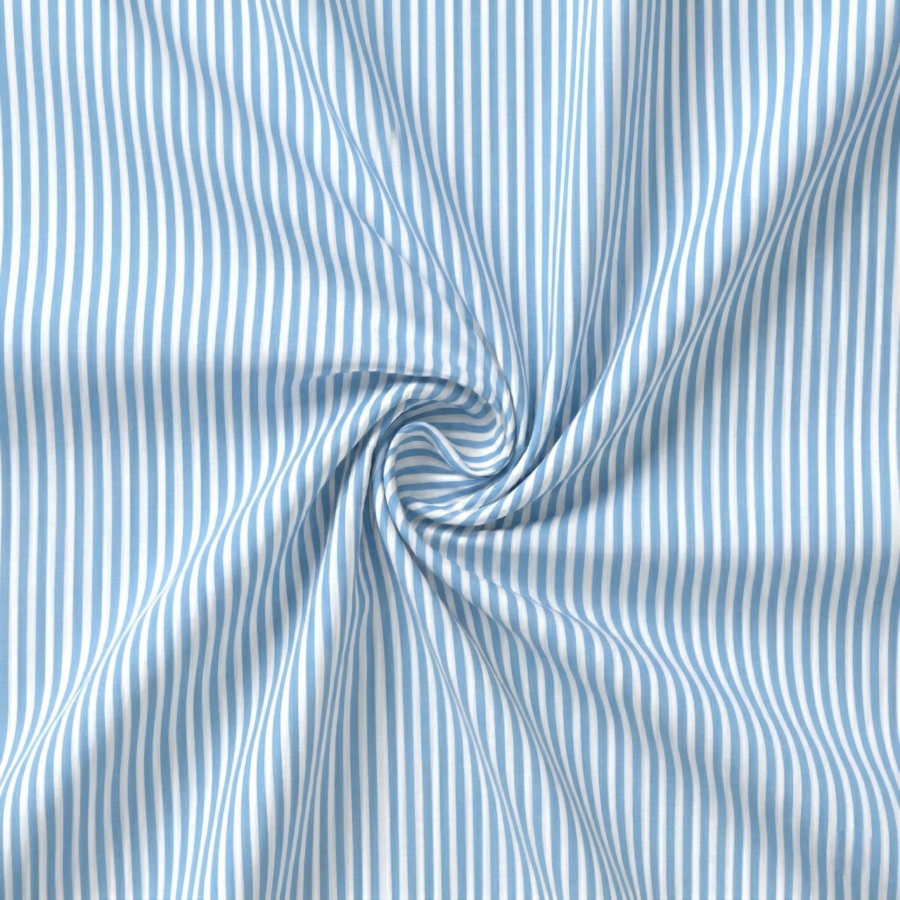 Blue and white striped fabric with a swirl pattern