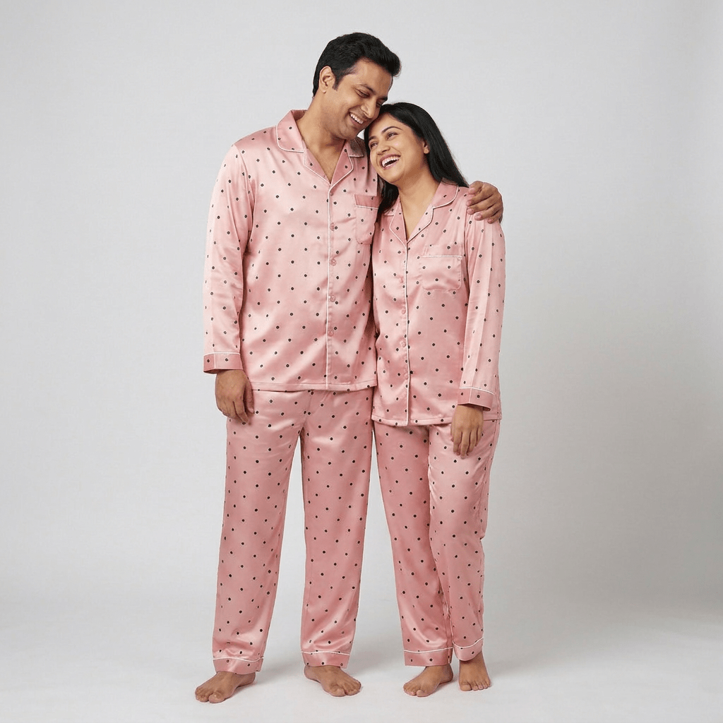 Him and her in matching Pink Fling full-sleeve night suit