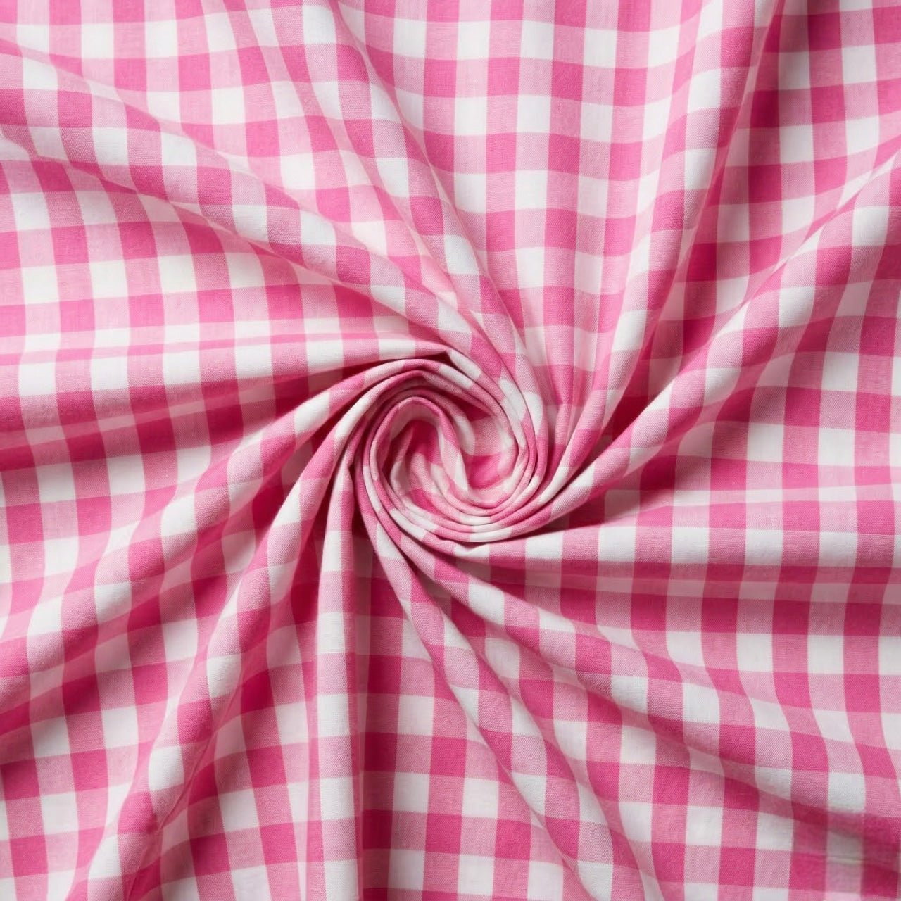 Pink and white checkered fabric in a swirl pattern