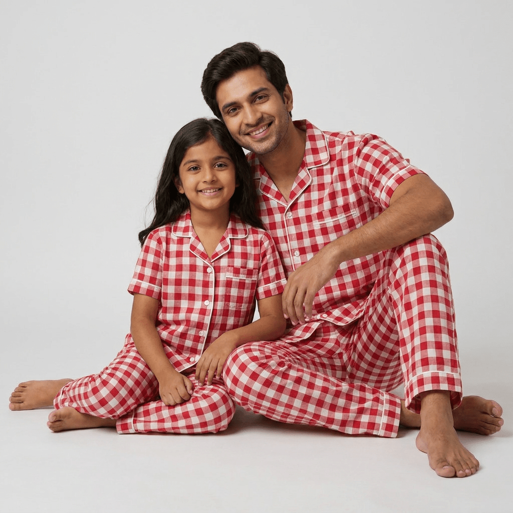 Pajama Tribe Red Gingham dad and daughter matching pajamas