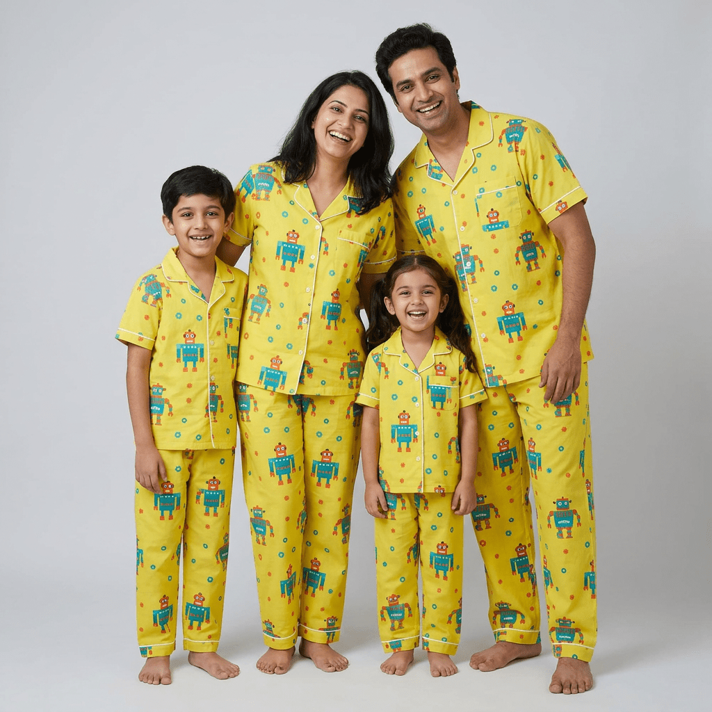 Robot matching night suit for mom, dad and the kids, styled together