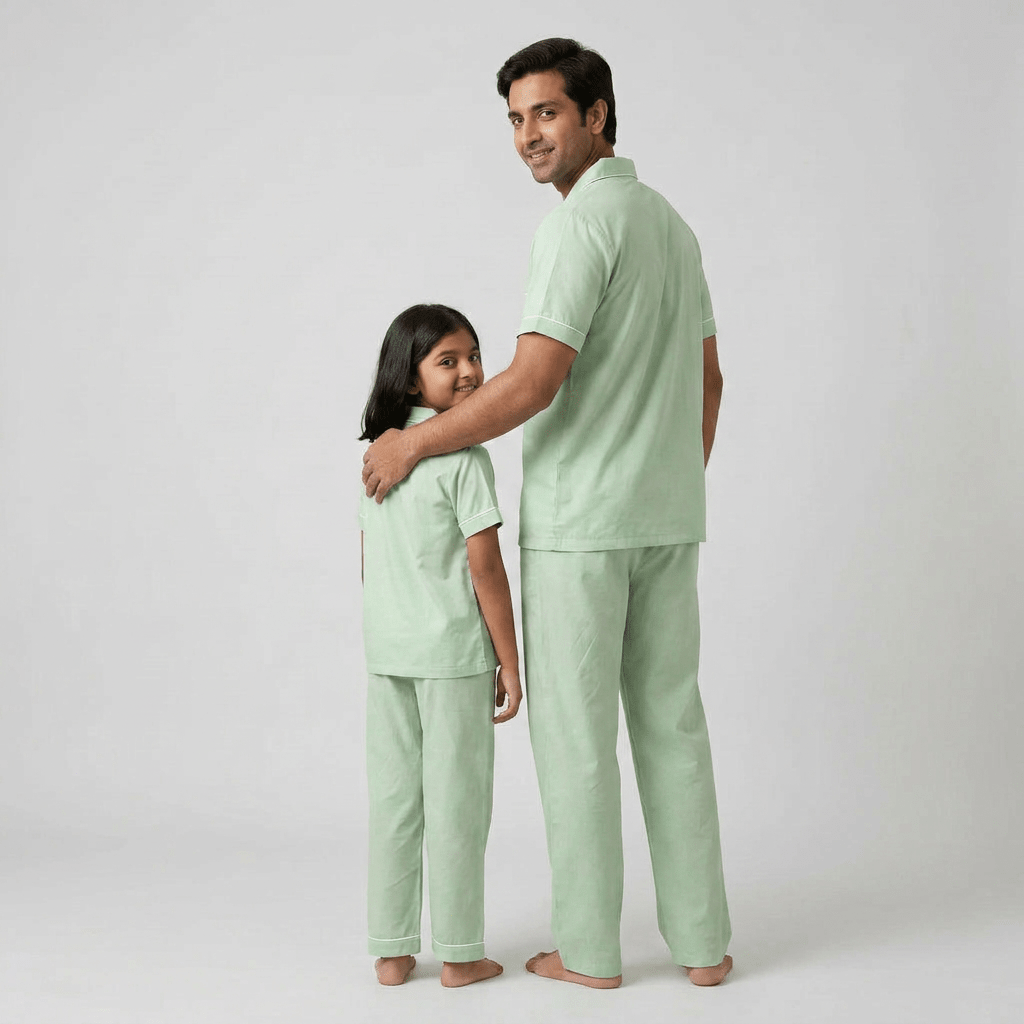 Pajama Tribe Sage Green dad and daughter matching pajamas