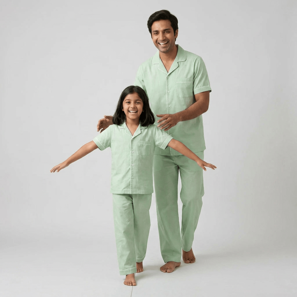 Sage Green father daughter night suit worn together
