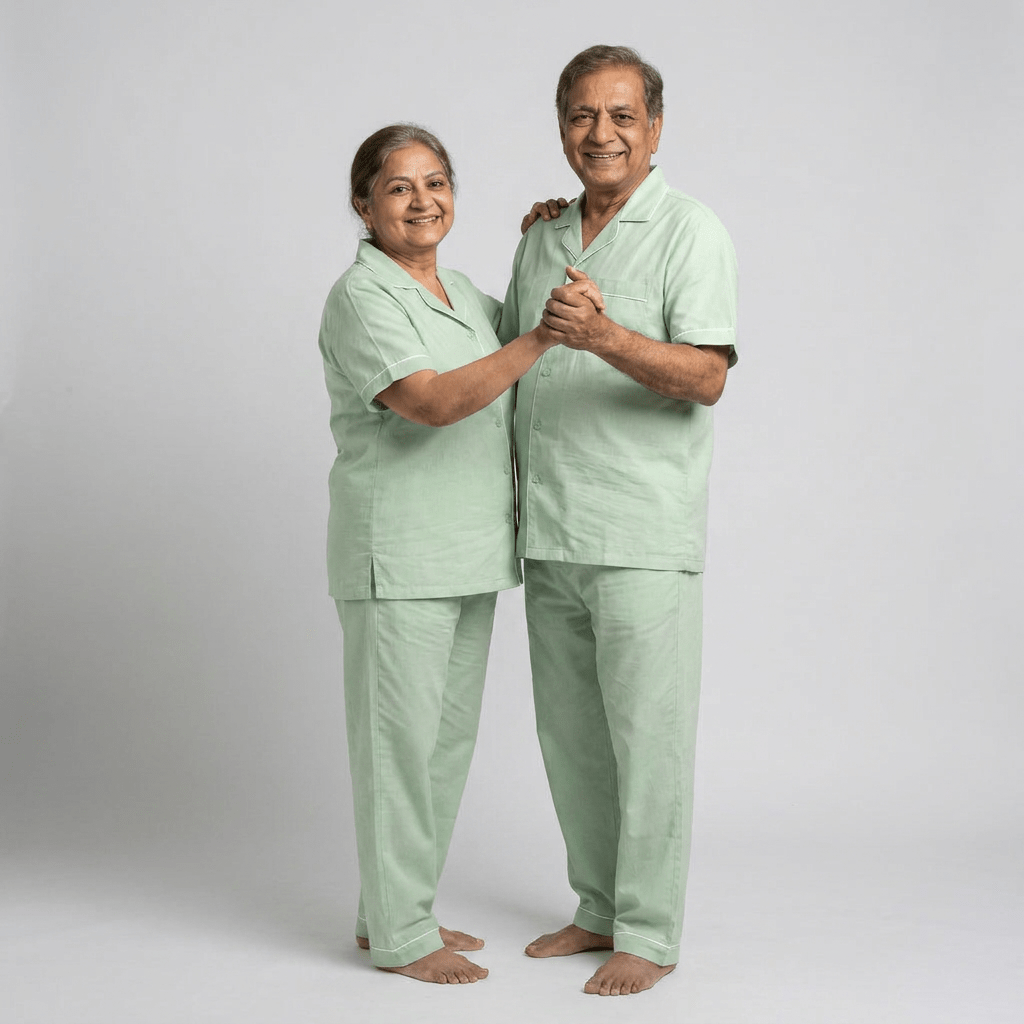 Sage Green dada dadi matching night suit worn together