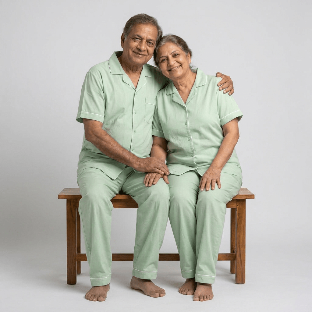 Matching Sage Green half-sleeve night suit for your parents