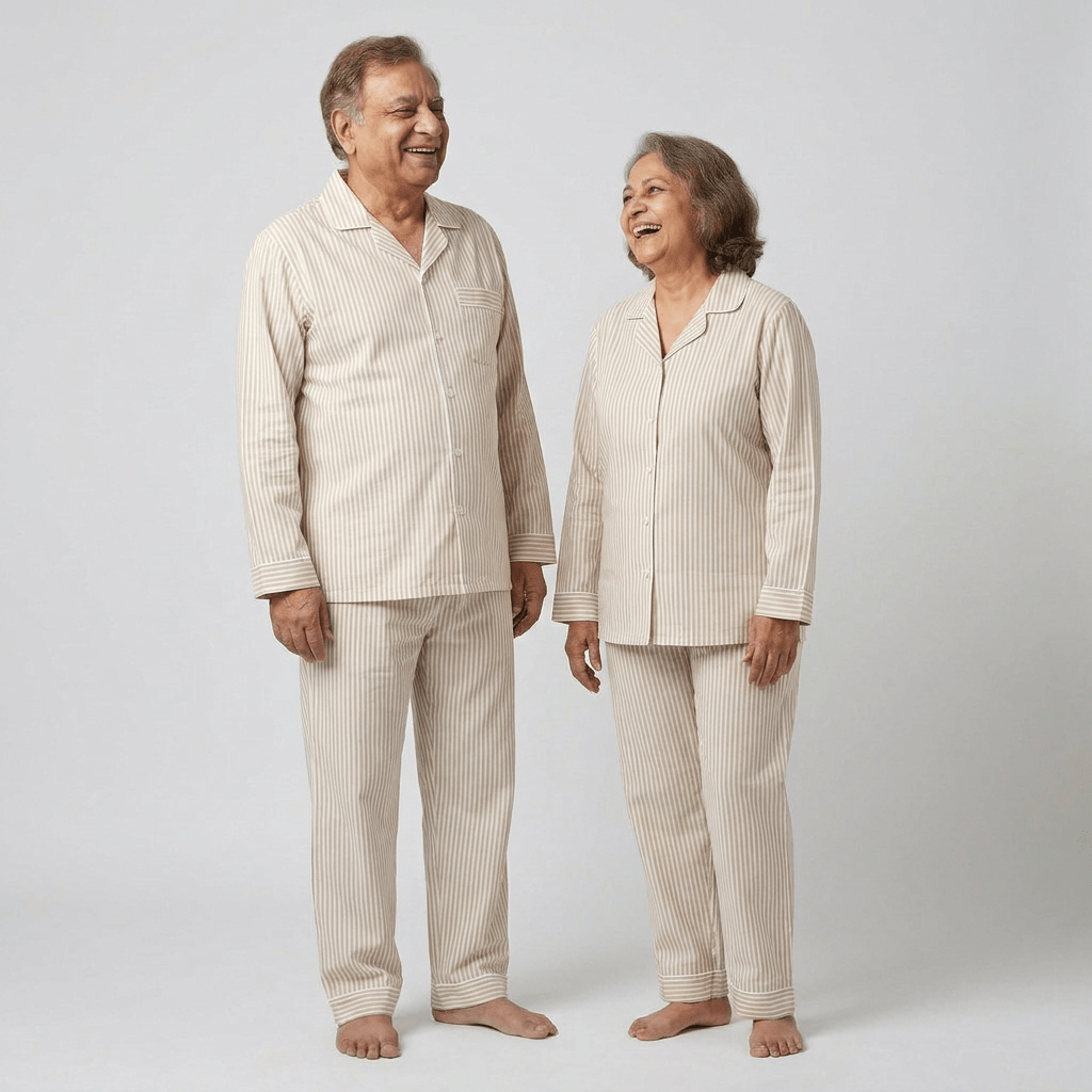 Pajama Tribe Beige Pinstripes grandparents matching night suit