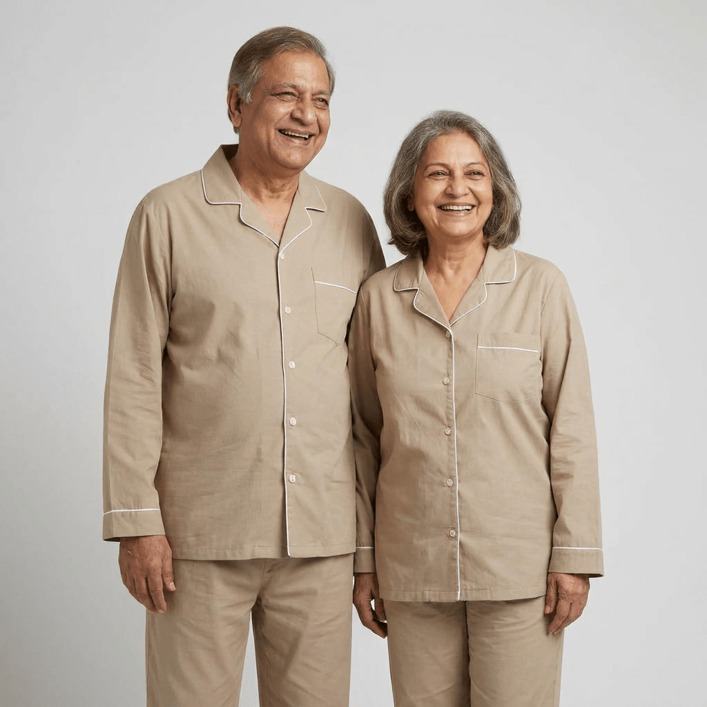 Sand Beige dada dadi matching night suit worn together