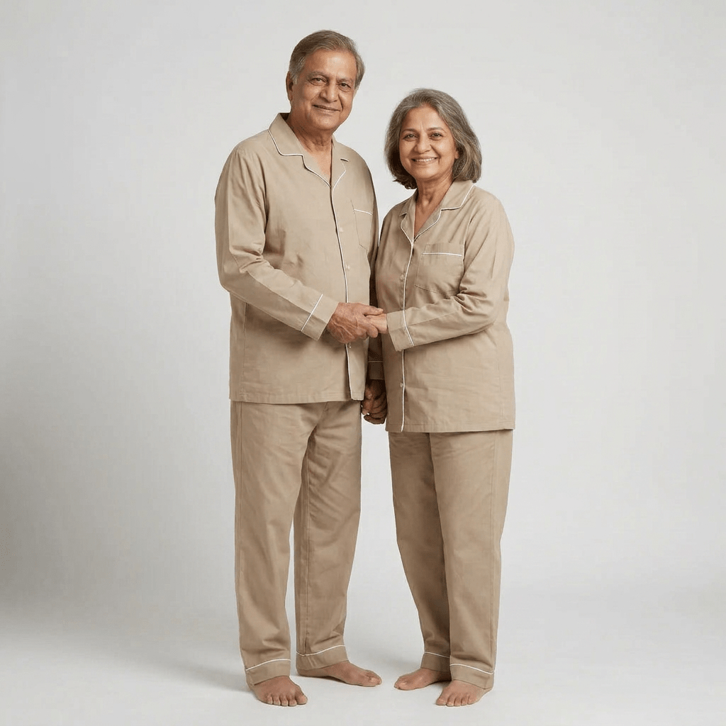 Matching Sand Beige full-sleeve night suit for dada and dadi