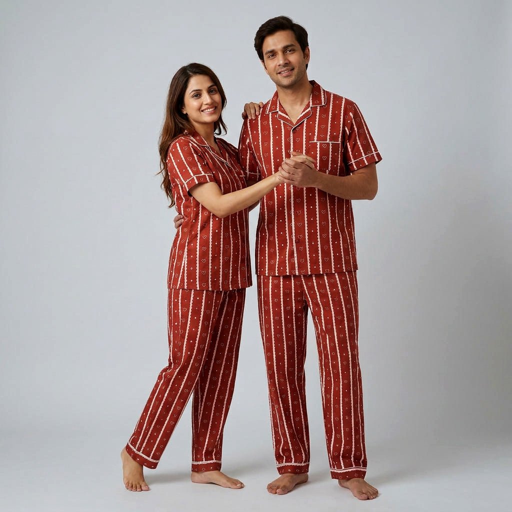 Pajama Tribe Scallop Heart Border couple night suit