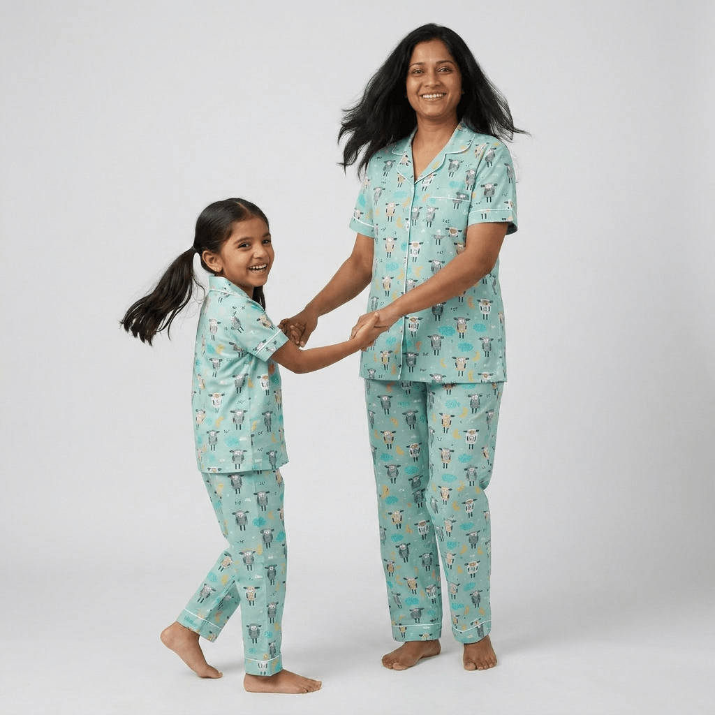 Sheepy Head mother daughter night suit worn together
