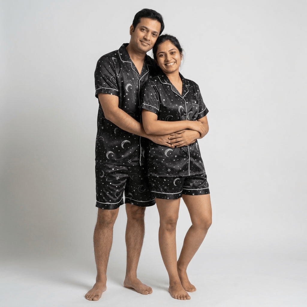 Shining Stars his and her pajama set worn together