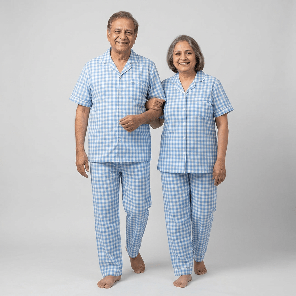 Pajama Tribe Sky Blue Gingham dada dadi matching night suit