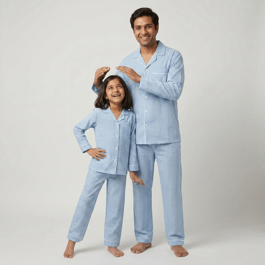 Pajama Tribe Powder Blue Gingham father daughter night suit