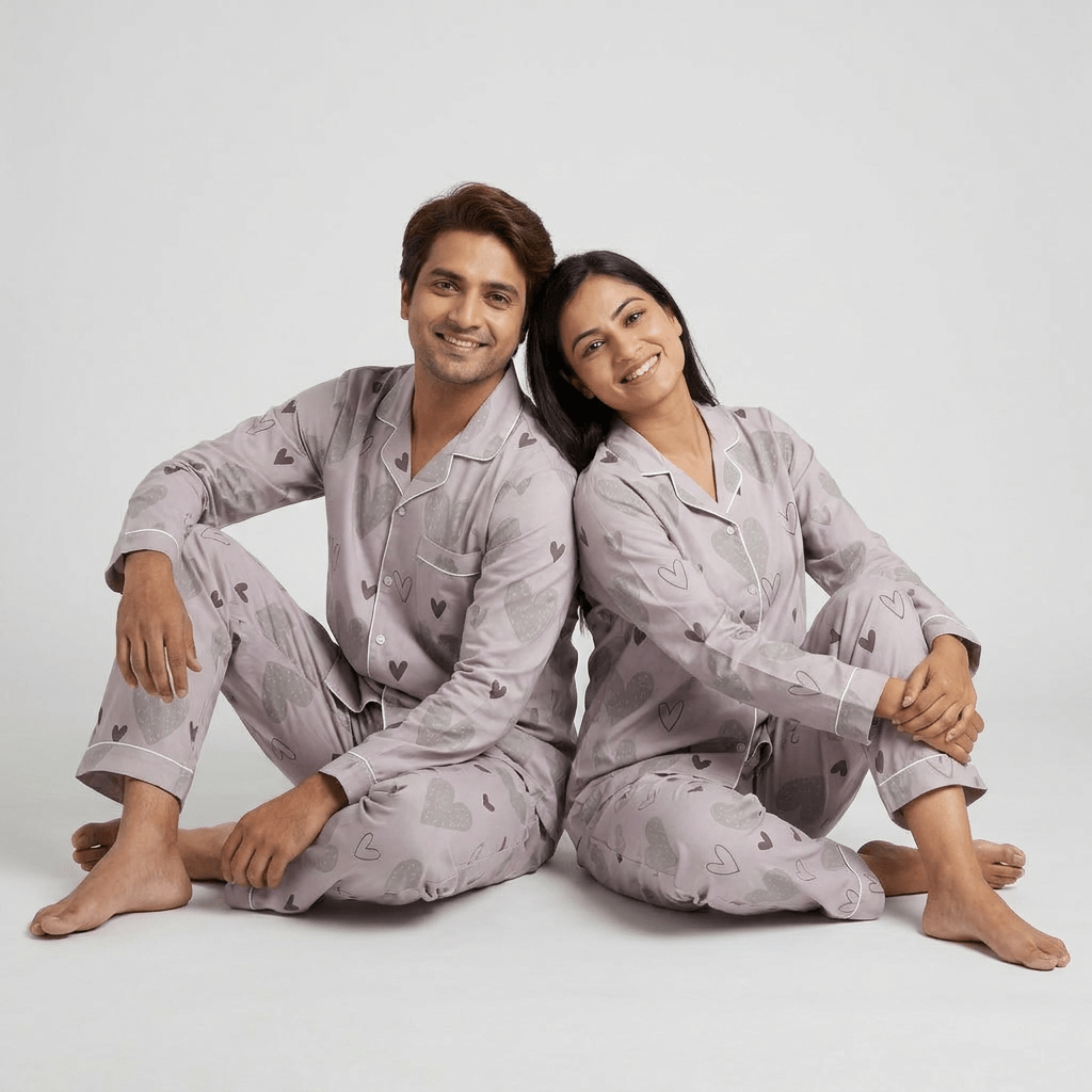 Pajama Tribe Soft Sketch Hearts couple night suit