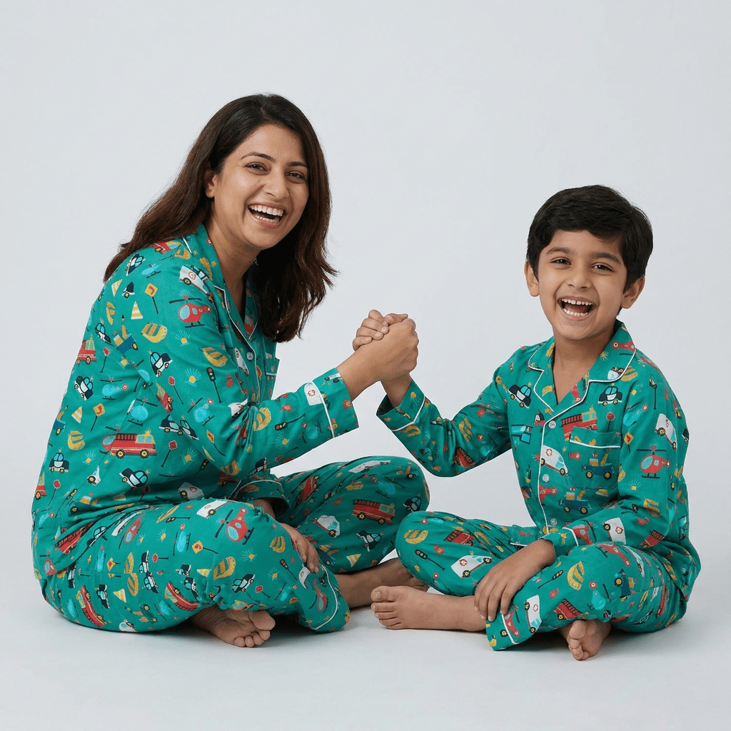 Speeding Vehicles mother son night suit worn together