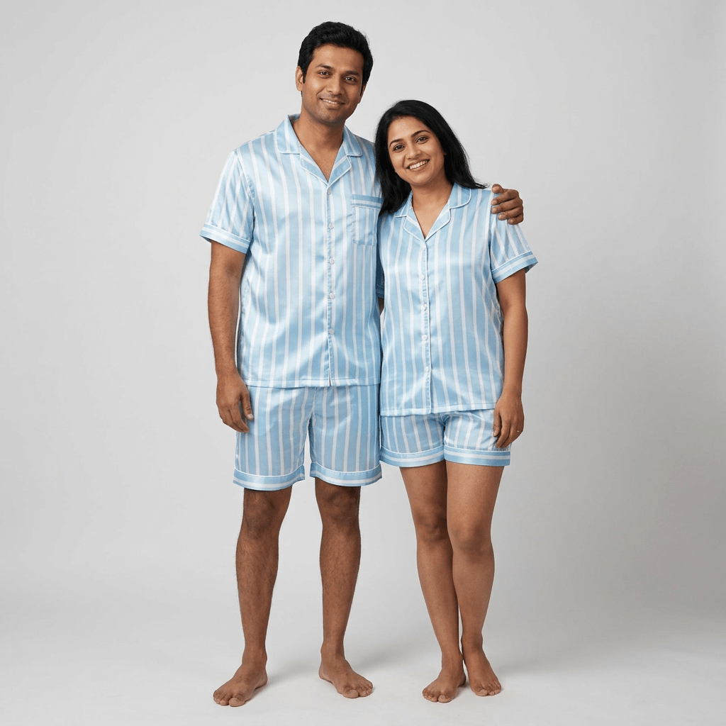 Matching Stripe Life satin shorts set for the two of you