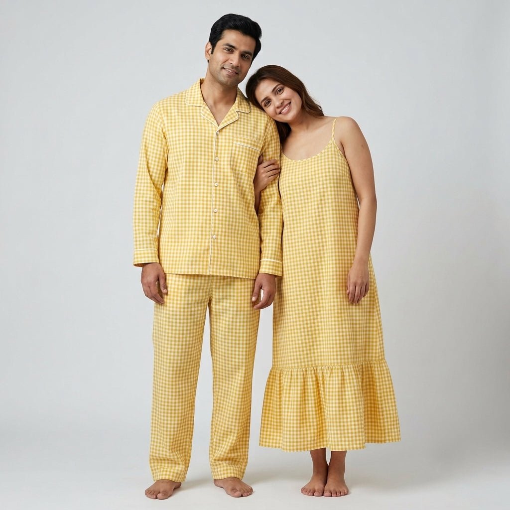 The two of you in matching Sunshine Yellow Checks night suit