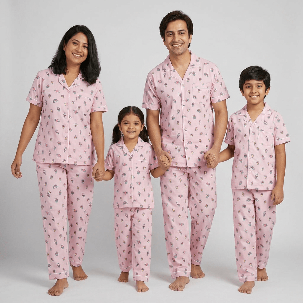 Sweet Treat family night suit set worn together